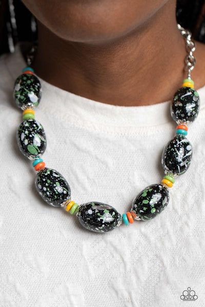 Paparazzi No Laughing SPLATTER - Green Necklace