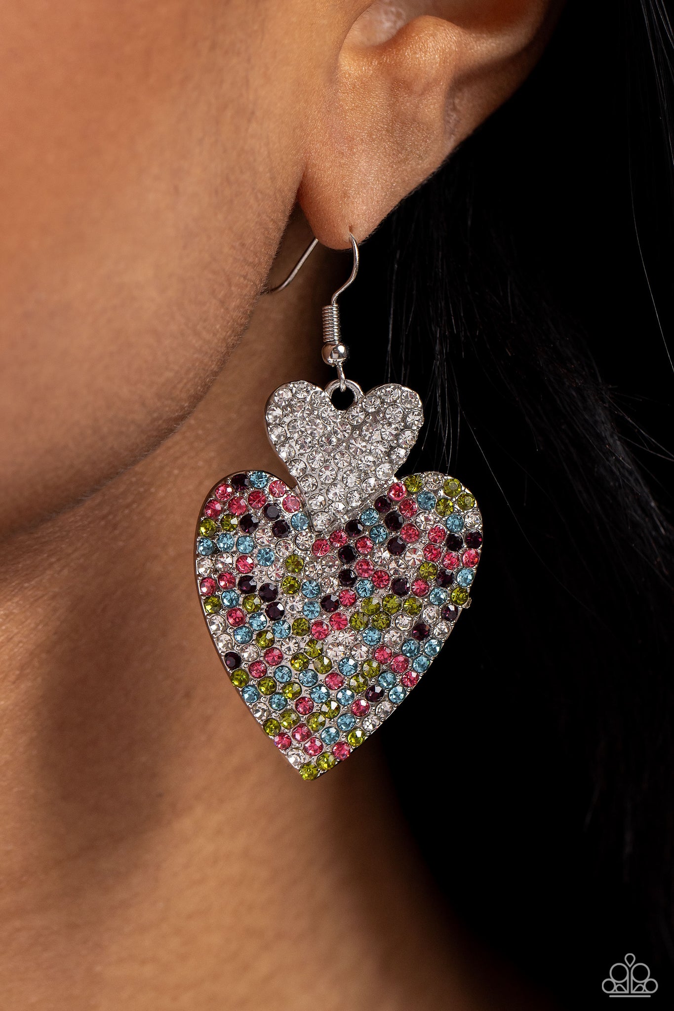 Paparazzi Flirting Flourish - Multi White Heart Earrings
