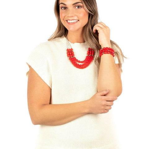 Coastal Coastin Bracelet and Coastal Cruise Red Necklace Set