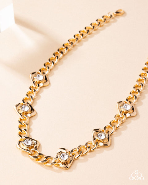 Square Silhouette Necklace and Striking Shimmer Bracelet Gold Set