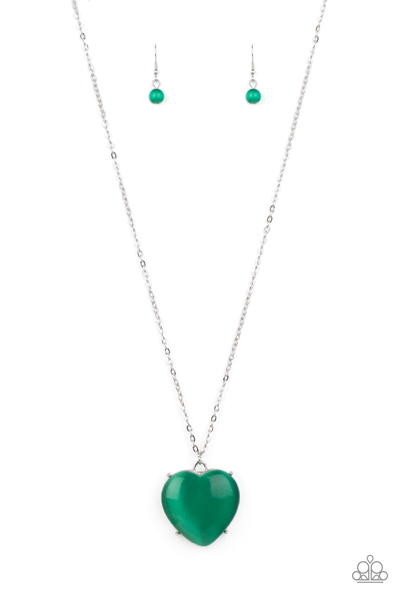 Paparazzi Warmhearted Glow - Green Heart Necklace