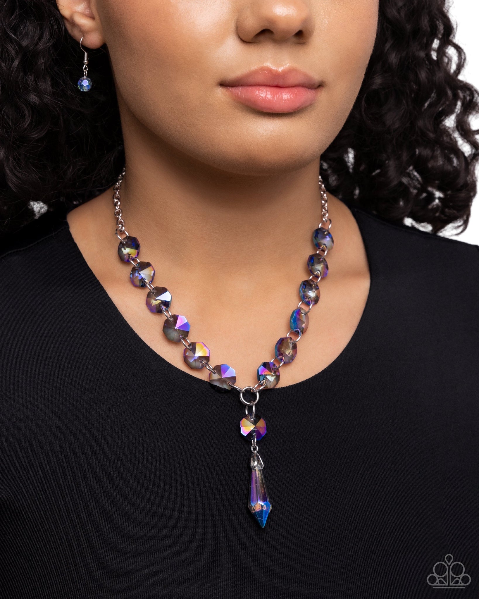 Paparazzi Celestial Class - Blue Necklace, Ignited Independence UV Silver Coiled Bracelet and Ignited Intent - UV Silver Earrings SET