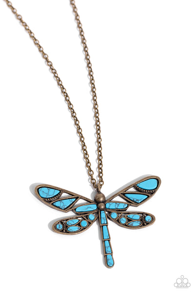 Paparazzi FLYING Low - Brass Dragonfly Necklace