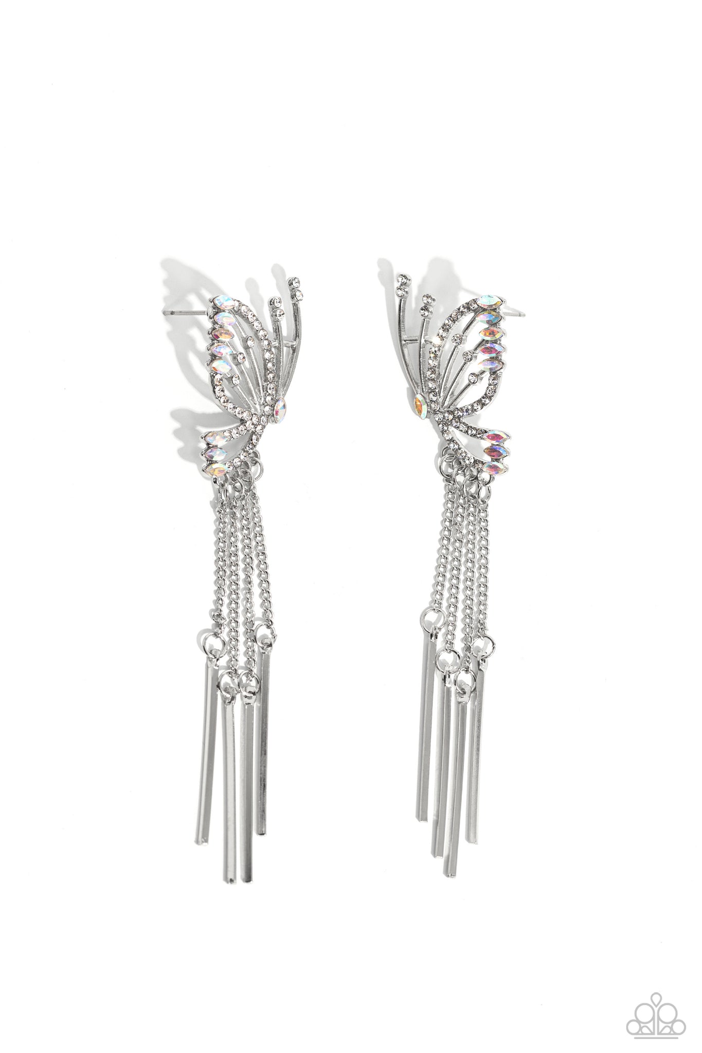 Paparazzi A Few Of My Favorite WINGS - White Butterfly Iridescent Earrings