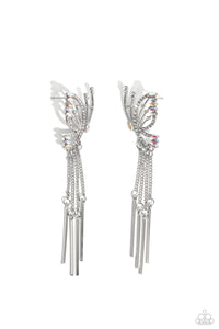 Paparazzi A Few Of My Favorite WINGS - White Butterfly Iridescent Earrings