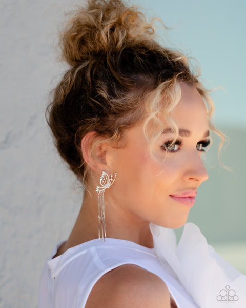 Paparazzi A Few Of My Favorite WINGS - White Butterfly Iridescent Earrings