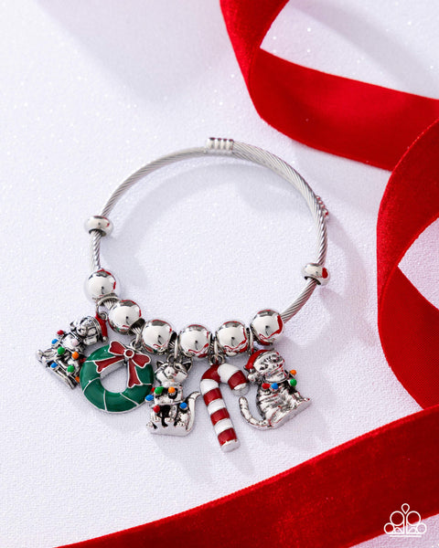 Paparazzi Christmas Morning Lanyard Necklace, Christmas Creatures Bracelet & Captivating Candy Cane Earrings Multi Set