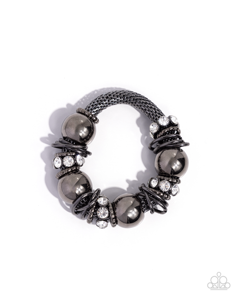 Paparazzi Only The Brave Necklace, Cosmic Halo Earrings, Coiled Confidence Bracelet and Dauntless Shine Ring Black Set