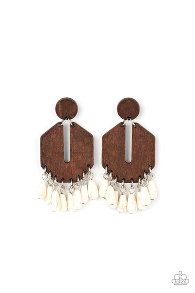 Paparazzi Western Retreat - White Wooden Earrings