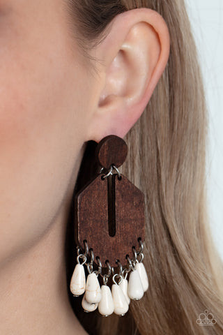 Paparazzi Western Retreat - White Wooden Earrings