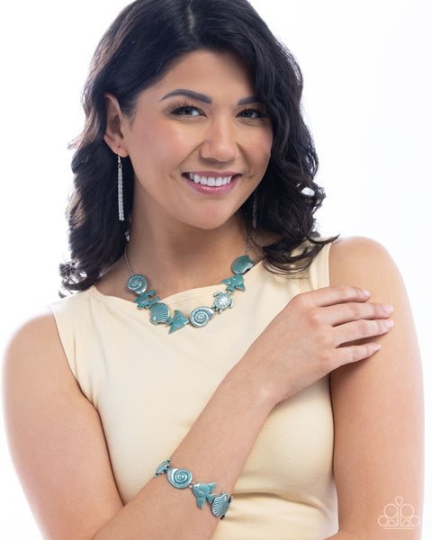 Paparazzi Coastal Shelf Necklace and Coastal Cay Bracelet Blue Set