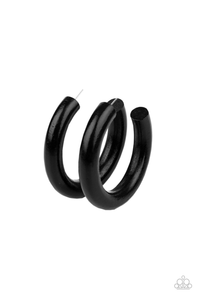 Paparazzi I WOOD Walk 500 Miles - Black Hoop Wooden Earrings