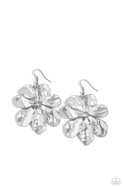 Paparazzi Hinging Hallmark - Silver Flower Earrings