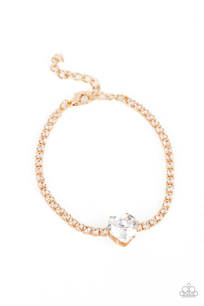 Paparazzi Flirty Fiancé Heart Choker Necklace and Bedazzled Beauty Bracelet Set Gold