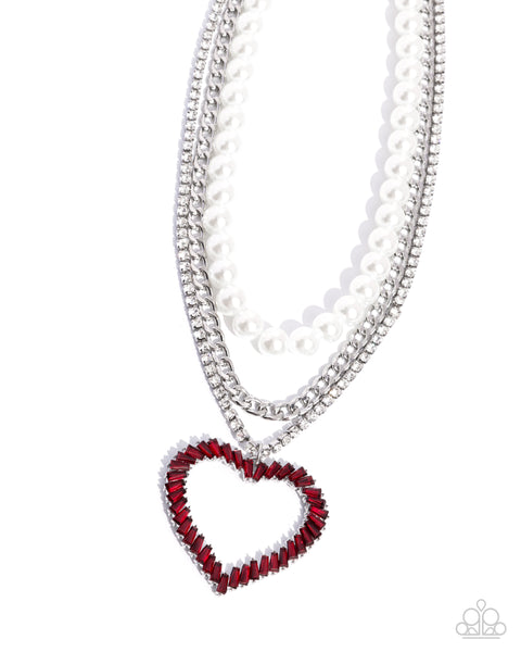 Paparazzi Y2K Year - Red Pearl Heart Necklace