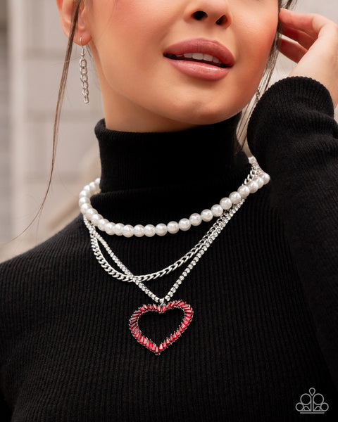 Paparazzi Y2K Year - Red Pearl Heart Necklace