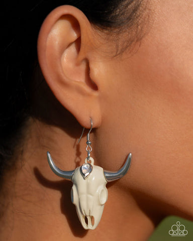 Paparazzi Southwestern Skull White Earrings