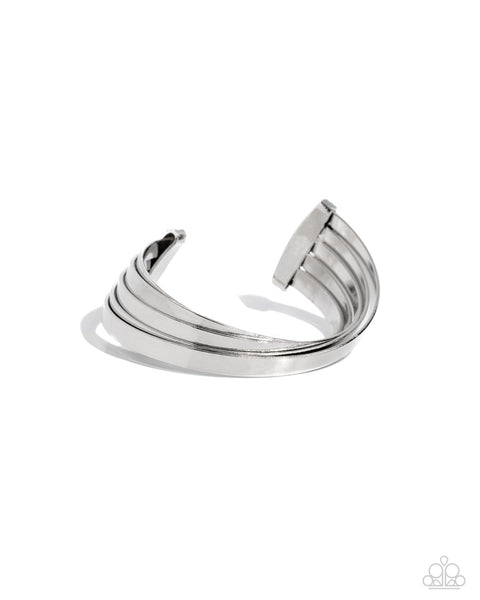 Paparazzi Rebellious Ribbons Silver Cuff Bracelet