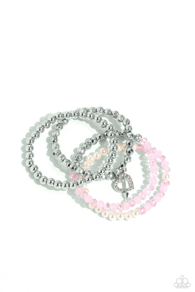 Paparazzi Heart-struck Haute - Pink Heart and Pearl Bracelet