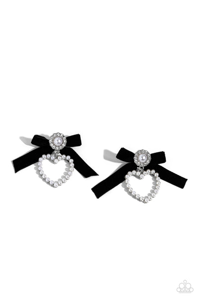 Paparazzi BOW and Then - Black Heart Earrings