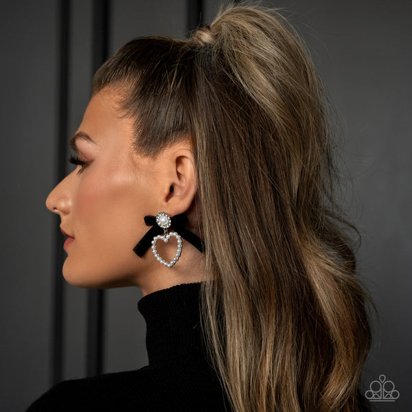 Paparazzi BOW and Then - Black Heart Earrings