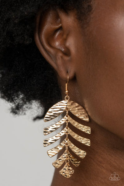 Paparazzi Lavish Leaf Earrings & Palm Lagoon Ring Gold