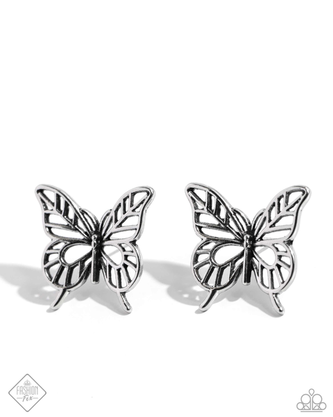 Paparazzi High and FLIGHTY - Butterfly Silver Earrings