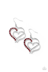 Paparazzi Double The Heartache  Red Heart Earrings