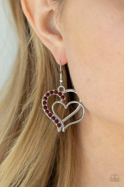 Paparazzi Double The Heartache  Red Heart Earrings