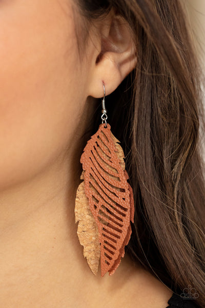 Paparazzi WINGING Off The Hook - Brown Leaf Earrings