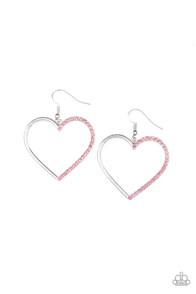 Paparazzi First Date Dazzle - Pink Heart Earrings