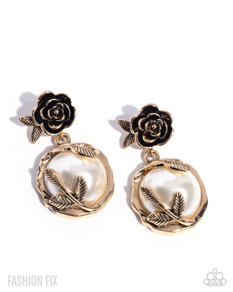 Paparazzi Tasteful Tea Party Earrings & Tea Party Treasure Ring Gold Pearl Set