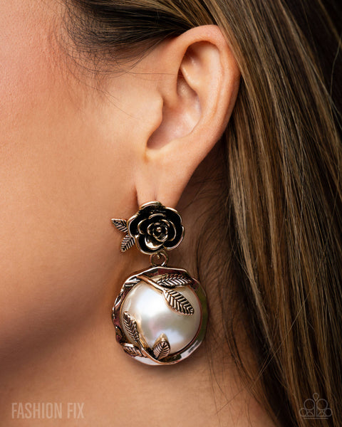 Paparazzi Tasteful Tea Party Earrings & Tea Party Treasure Ring Gold Pearl Set