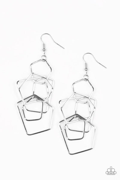 Paparazzi Five-Sided Fabulous - Silver Earrings