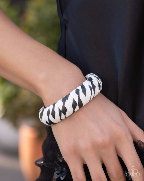 Paparazzi Running Wild Necklace White, Iconic Zebra Tassel Earrings Black, & Printed Pattern Bangle, Zebra Pen Brooch Black Bracelet Zebra Pattern (4 pieces) Zebra design Set