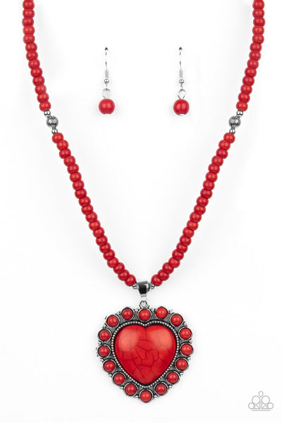 Paparazzi Rustic Reinvention  Earrings and A Heart Of Stone Necklace Red Set