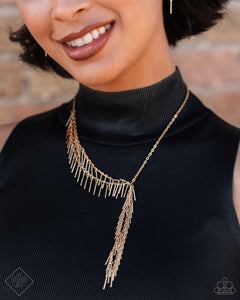 Paparazzi Linear Leap Necklace, Linear Landmark Earrings, and Linear Law Ring Gold Set