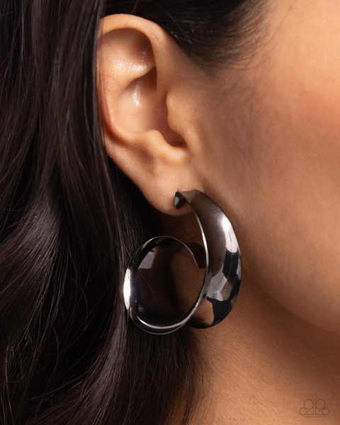 Paparazzi Curly Cadence - Black Hoop Earrings