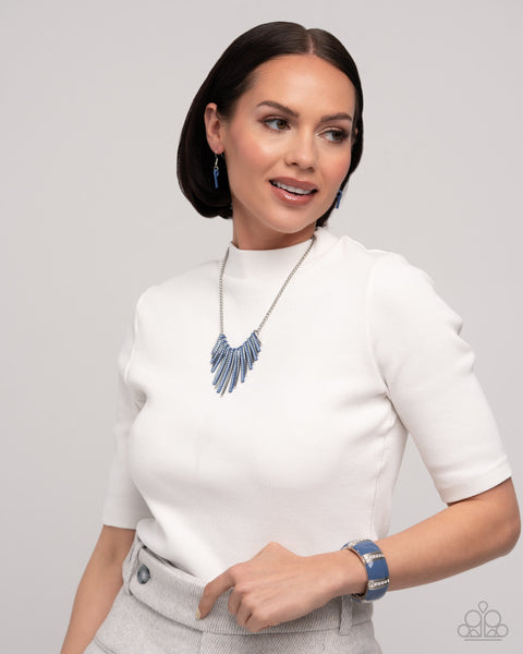 Paparazzi Fashionable Fringe Necklace & Colored Cameo Bracelet Blue Set