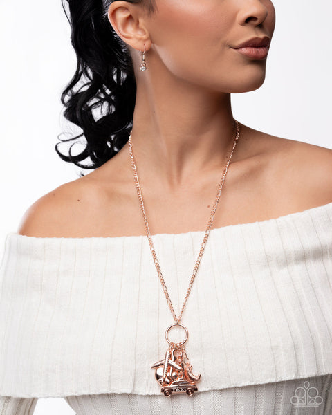 Paparazzi World Tour Lanyard Necklace Rose Gold