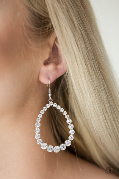 Paparazzi Rise and Sparkle Earrings White ￼￼