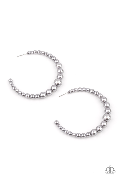 Paparazzi Glamour Graduate  Pearl Silver Hoop Earrings