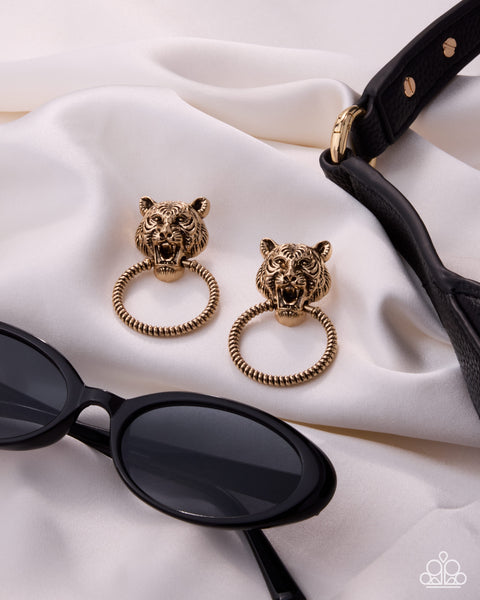 Paparazzi Tangible Tiger Earrings Gold