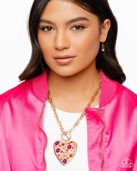 Paparazzi Circulated Chic Heart Necklace Pink