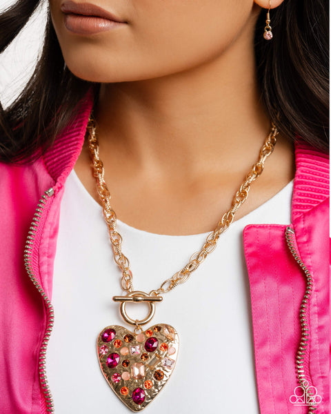 Paparazzi Circulated Chic Heart Necklace Pink