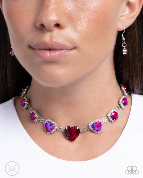 COMING SOON Paparazzi Courting Confidence Earrings & Valentines Vibe - Heart Choker Necklace - UV Pink Set