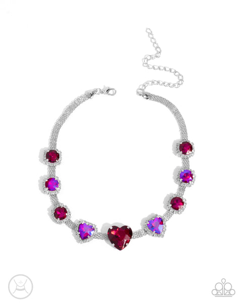 COMING SOON Paparazzi Courting Confidence Earrings & Valentines Vibe - Heart Choker Necklace - UV Pink Set