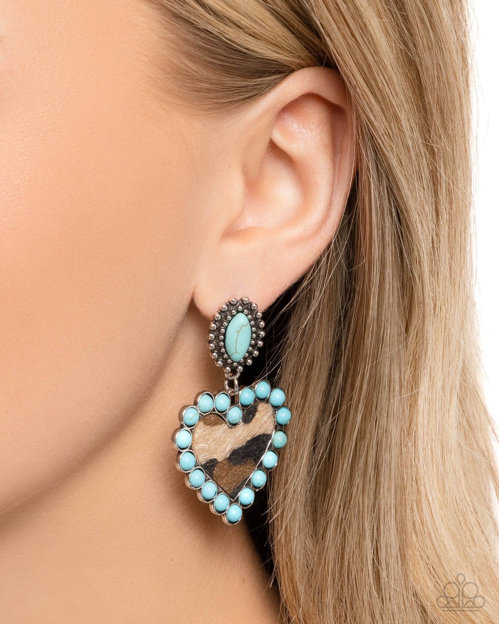 Paparazzi Whimsical Wrangler Animal Print Heart Earrings Blue