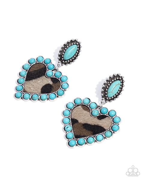 Paparazzi Whimsical Wrangler Animal Print Heart Earrings Blue