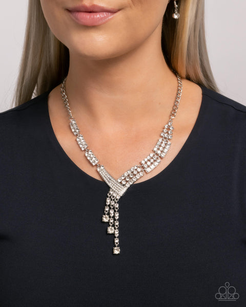 COMING SOON Paparazzi Diagonal Dazzle Necklace White